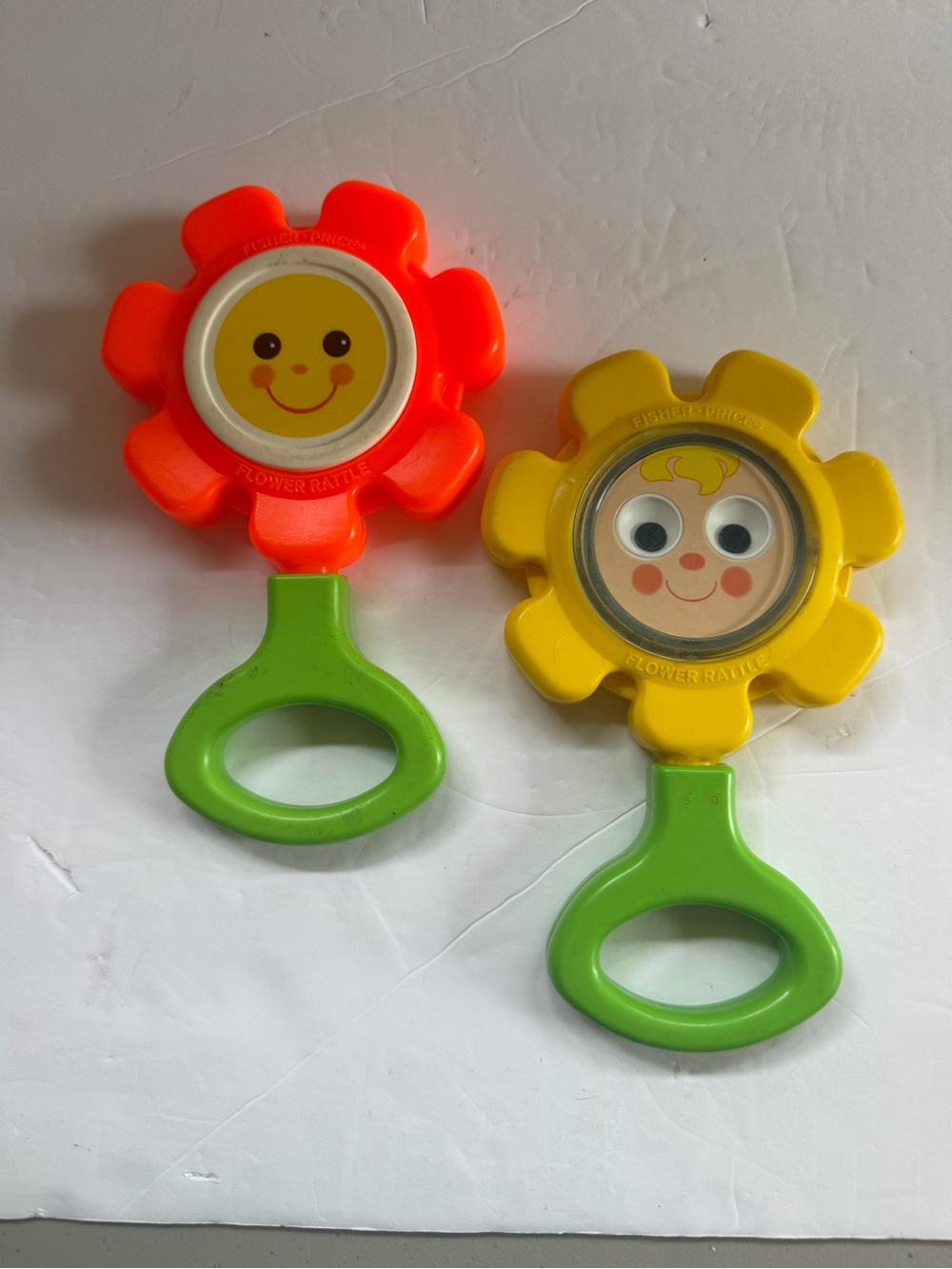 Fisher Price Vintage Baby Toy Rattle Happy Face flower Mirror 70s